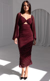(PREORDER) Jolie Mesh Midi Dress - Wine Embellished