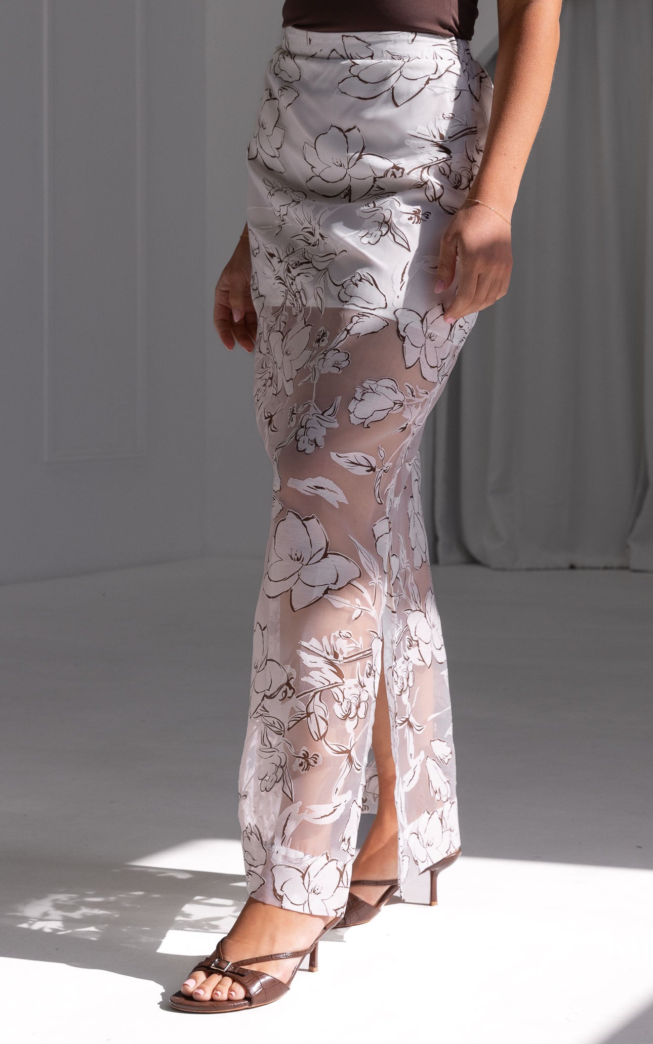 Jovi Maxi Skirt - White Brown Floral