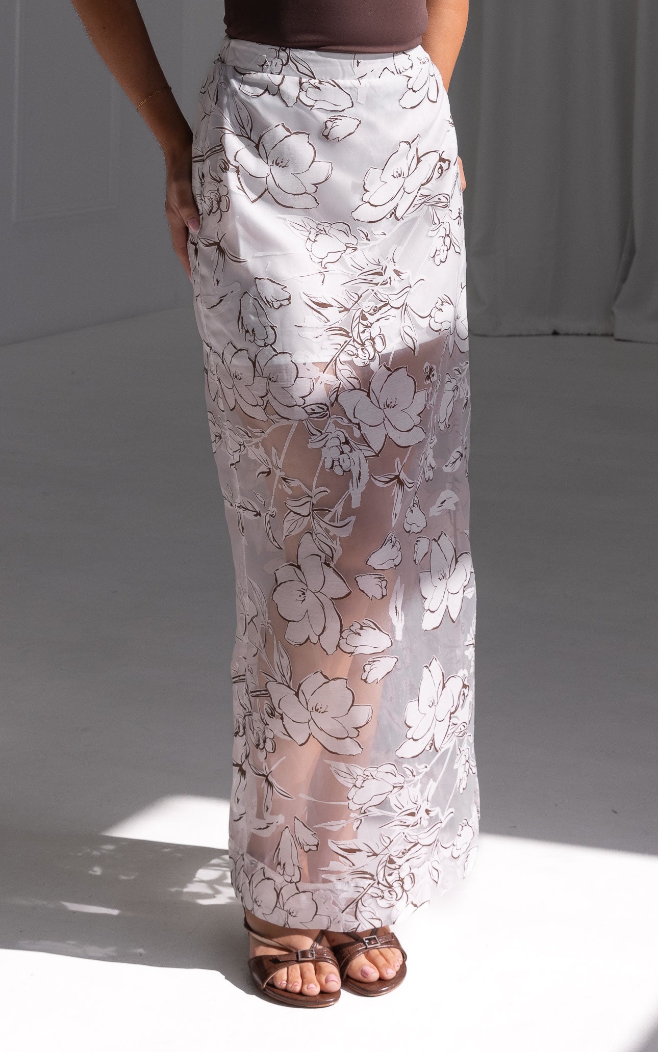 Jovi Maxi Skirt - White Brown Floral