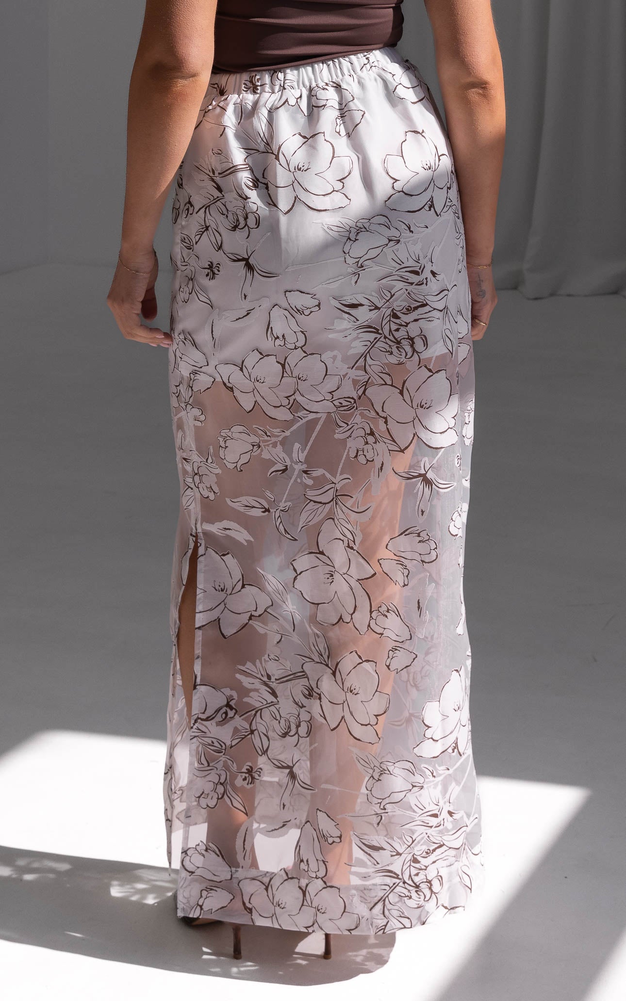 Jovi Maxi Skirt - White Brown Floral
