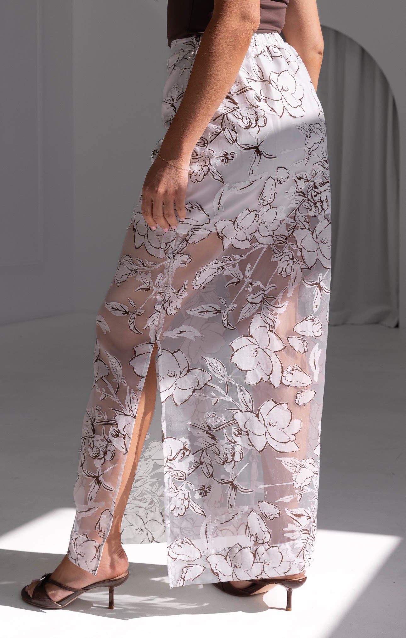 Jovi Maxi Skirt - White Brown Floral