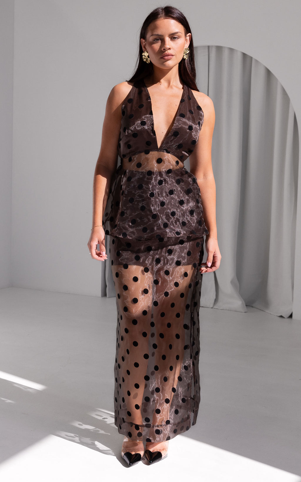 Jovi Maxi Skirt - Dark Brown Polka Dot