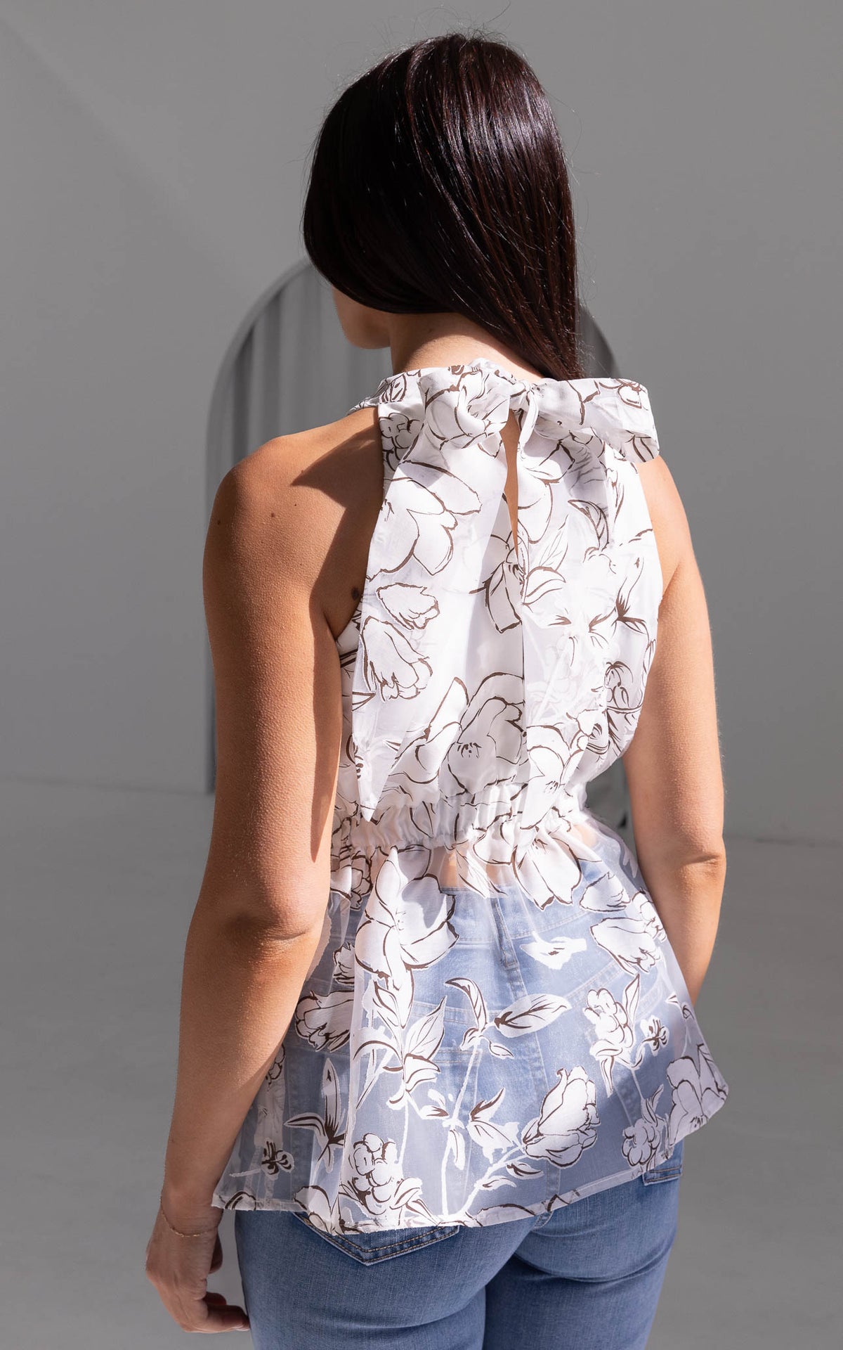 Jovi Top - White Brown Floral Texture