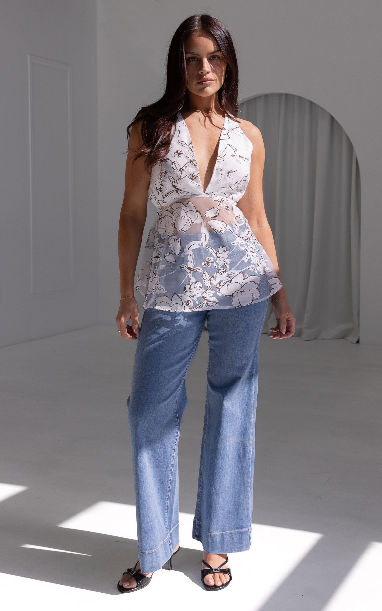 Jovi Top - White Brown Floral