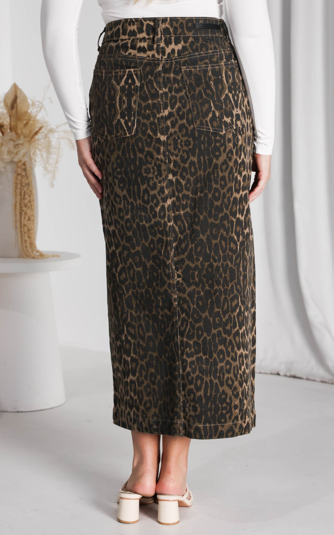 Junction Denim Maxi Skirt - Dark Leopard Print