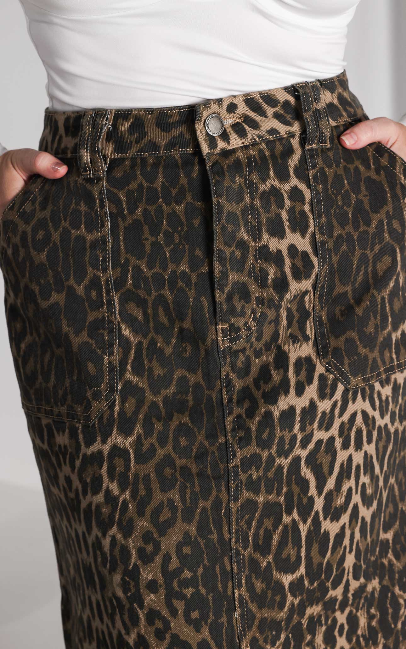 Junction Denim Maxi Skirt - Dark Leopard Print