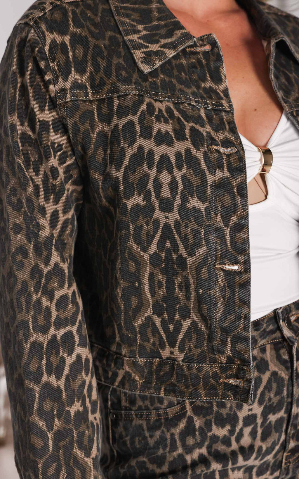 Junction Denim Jacket - Dark Leopard Print