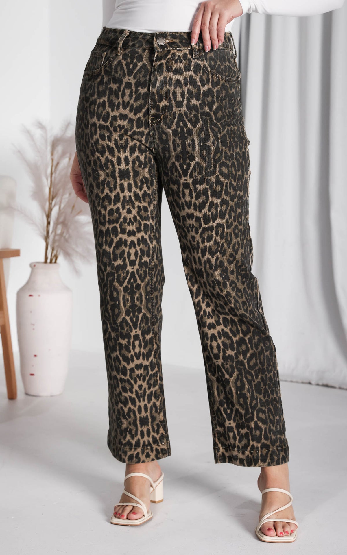 Junction Denim Jeans - Beige Leopard Print