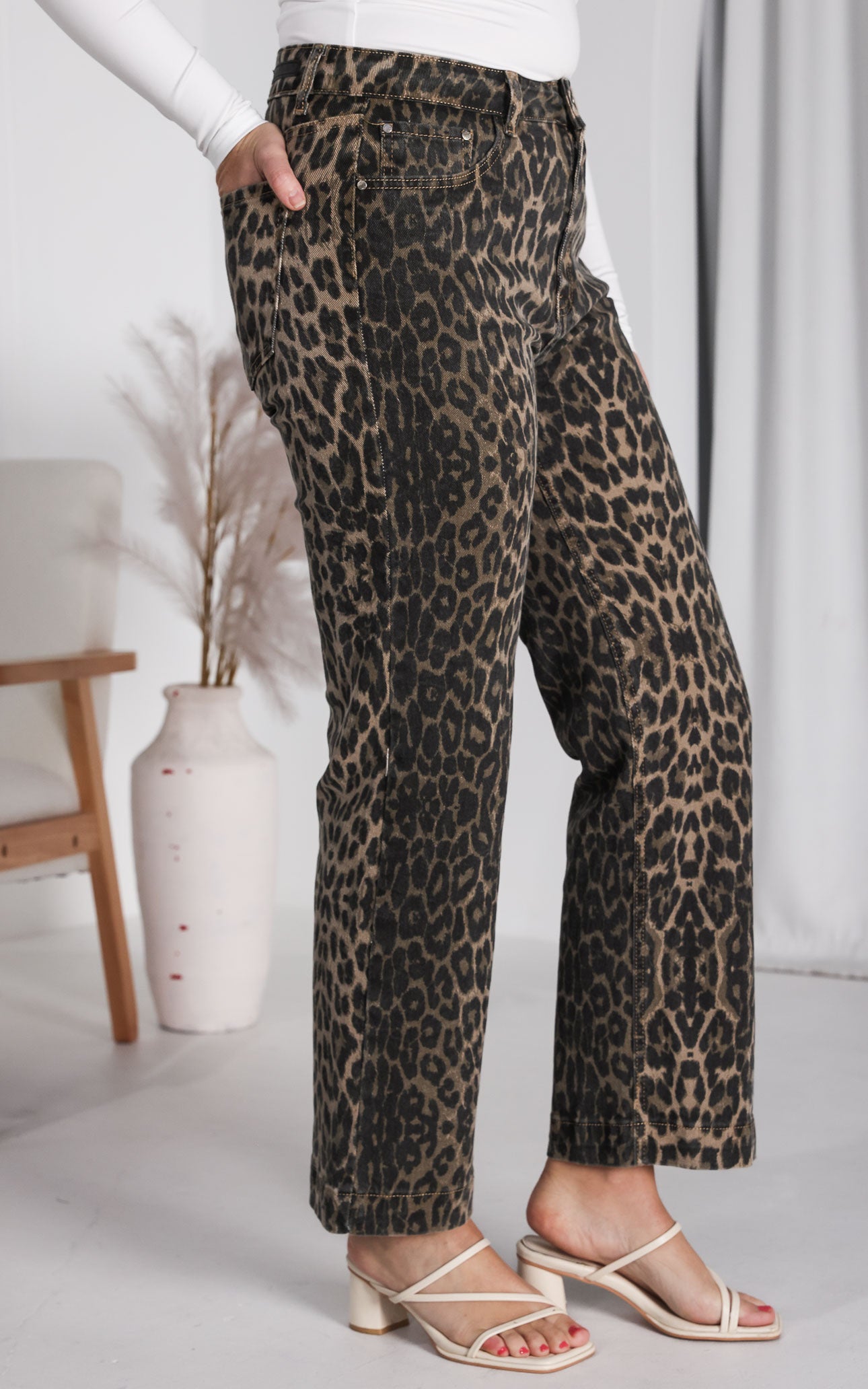 Junction Denim Jeans - Beige Leopard Print