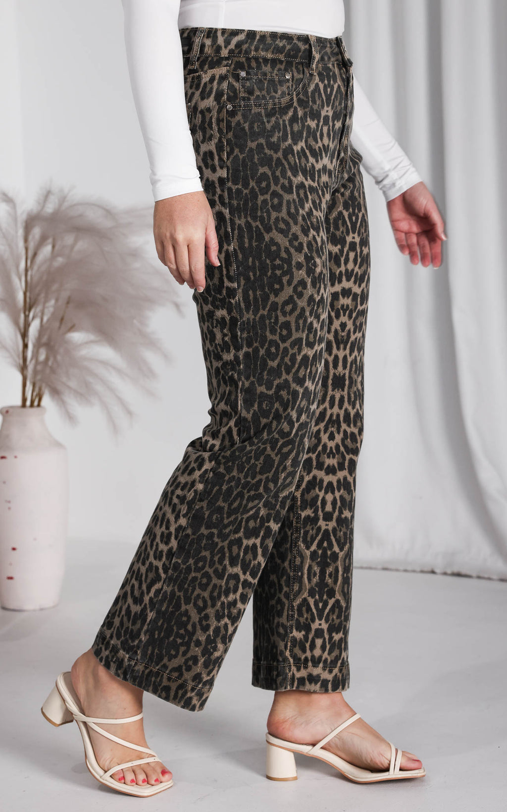 Junction Denim Jeans - Beige Leopard Print