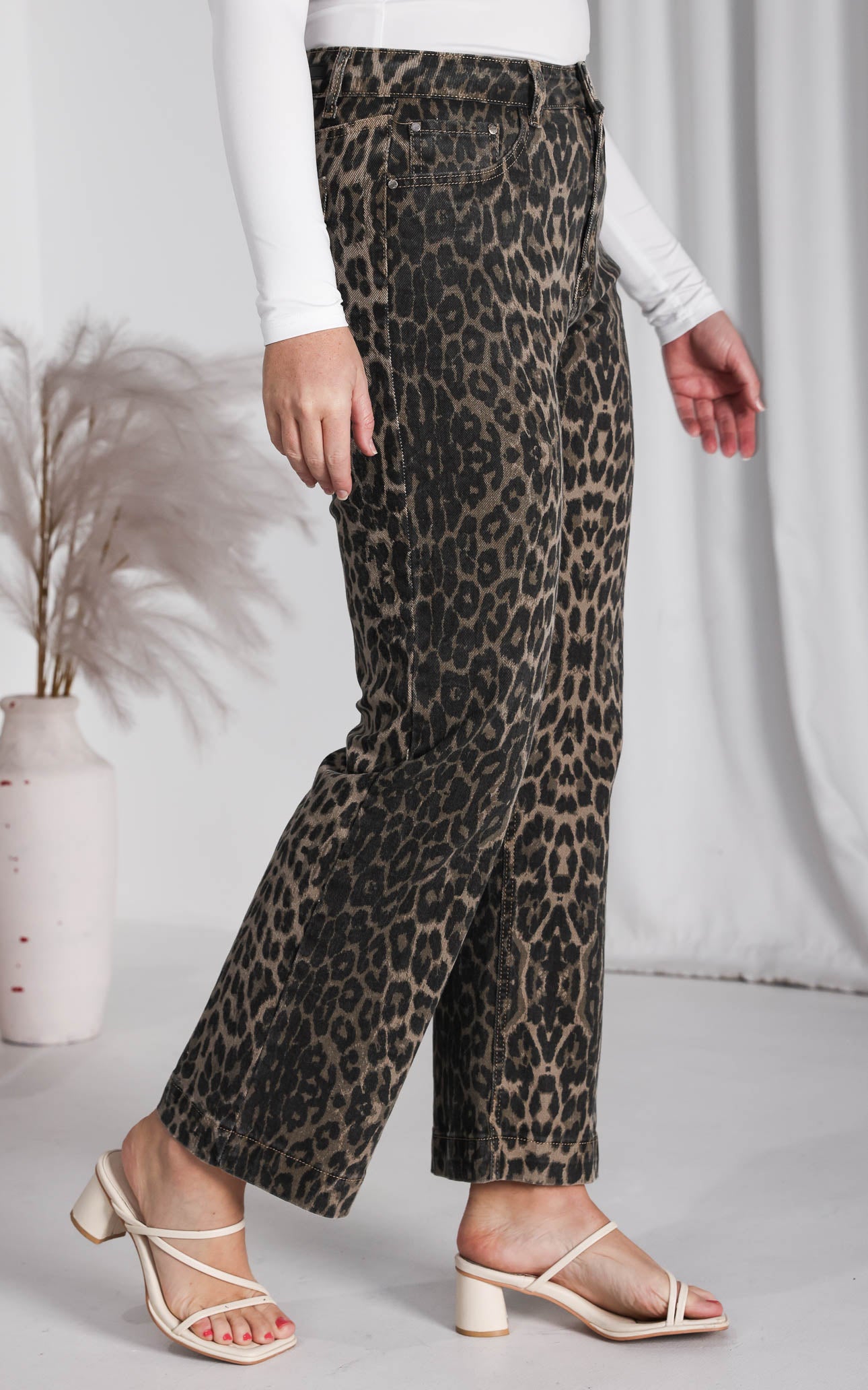 Junction Denim Jeans - Beige Leopard Print