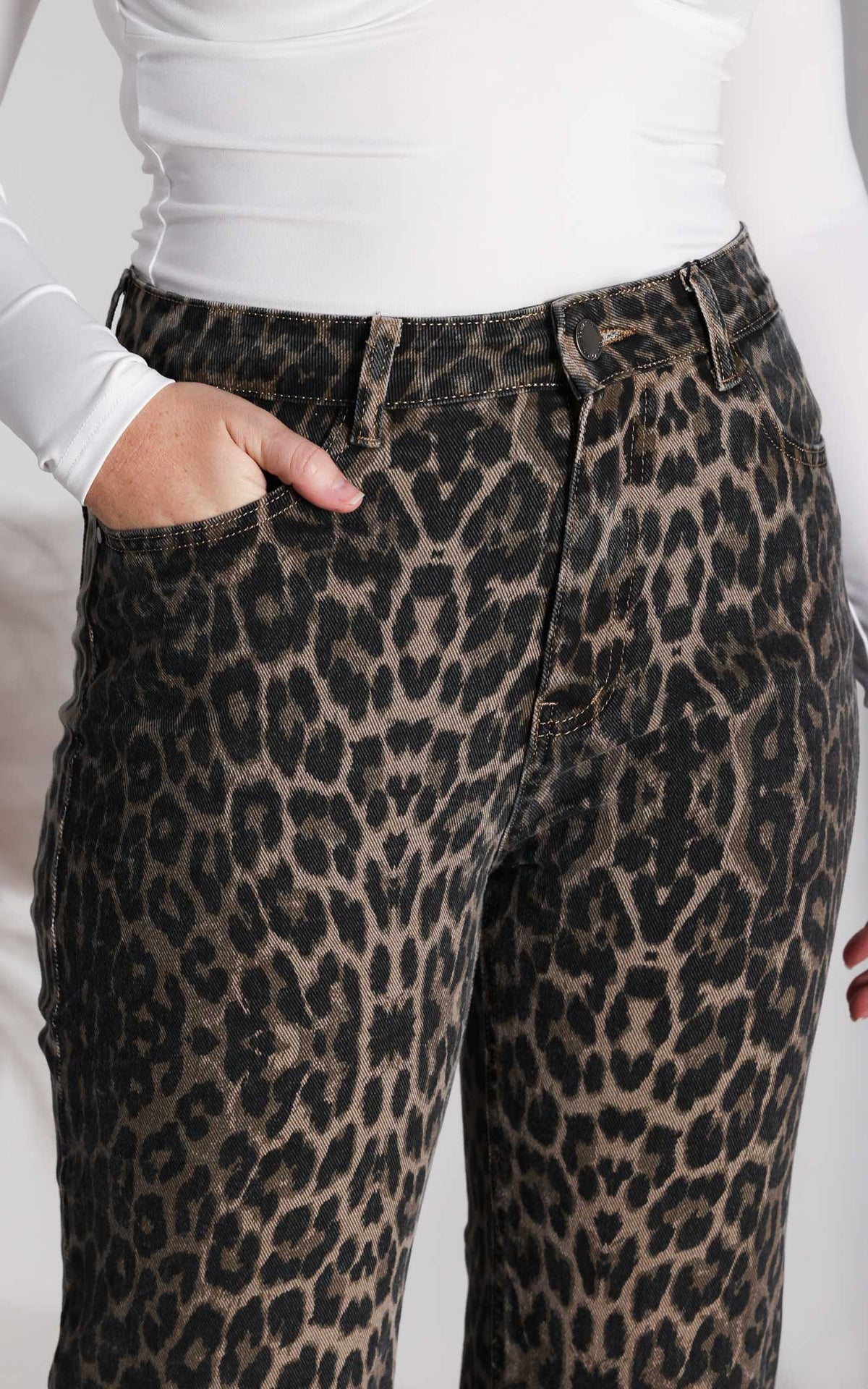 Junction Denim Jeans - Beige Leopard Print
