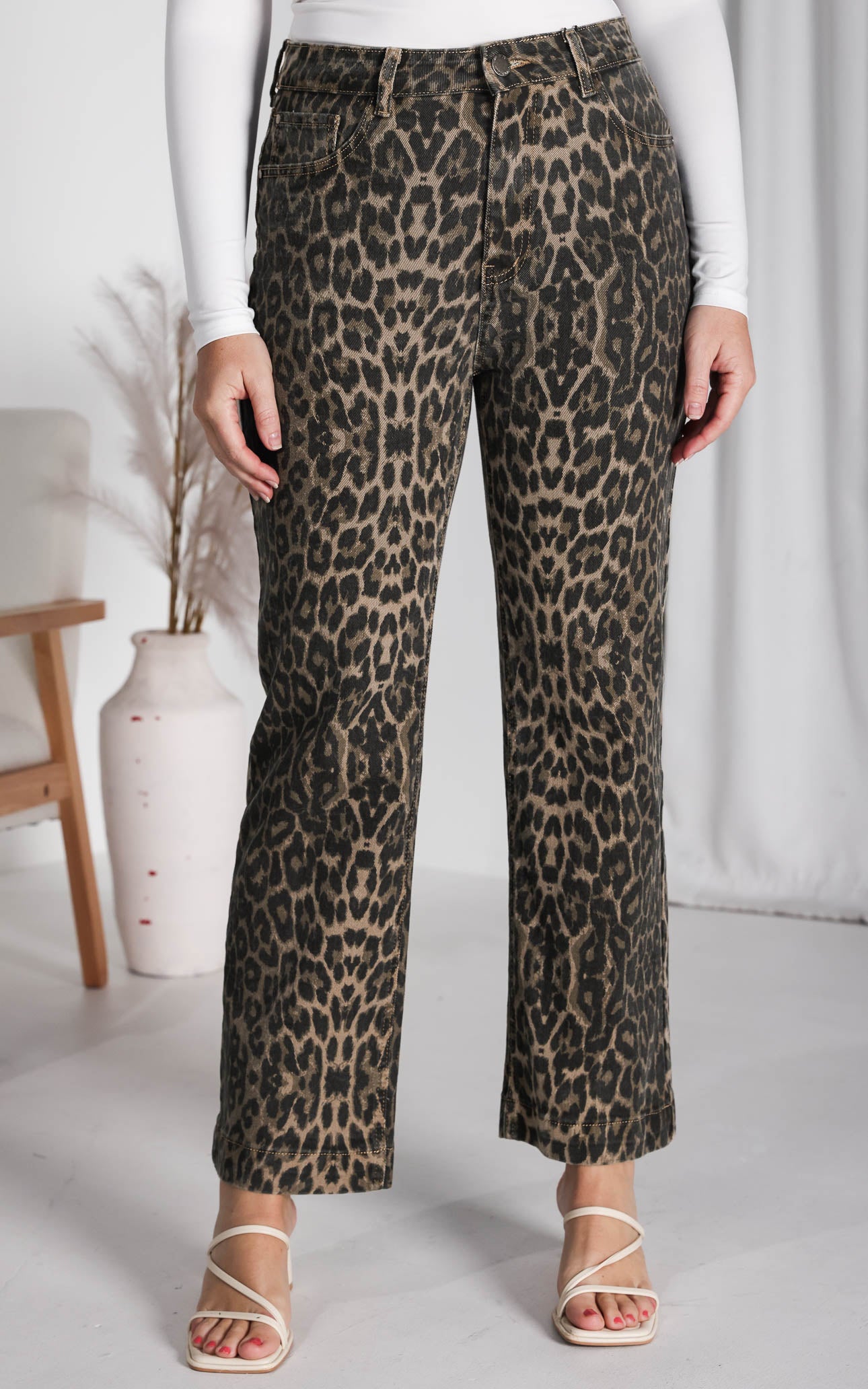 Junction Denim Jeans - Beige Leopard Print