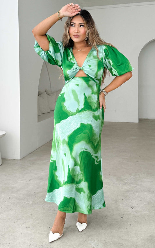 Kamala Maxi Dress - Green Print