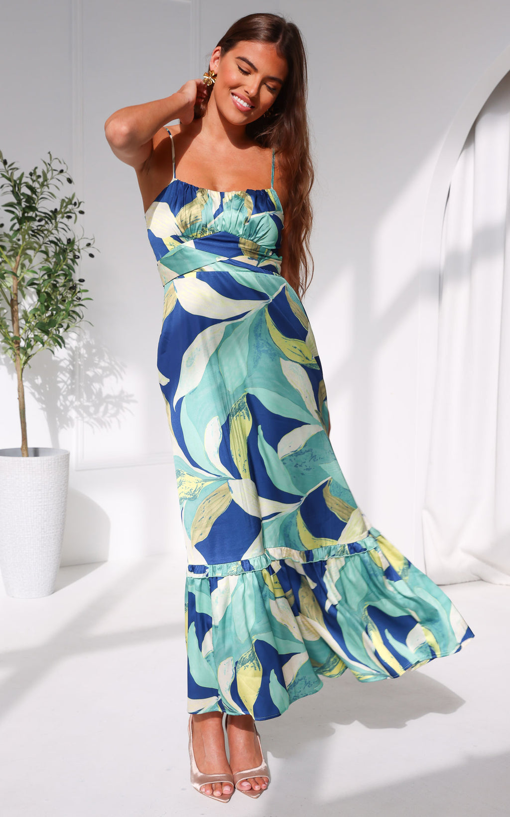 Kamila Maxi Dress - Blue Multi Leaf