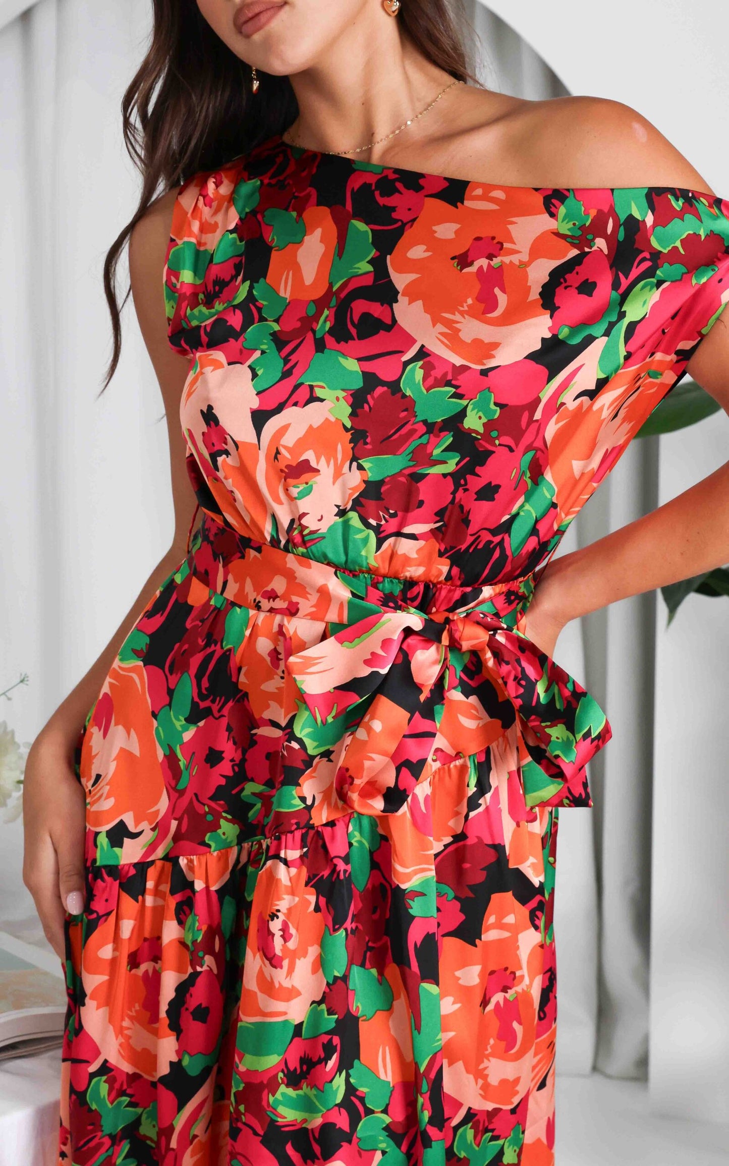 (Preorder) Kassidy Maxi Dress - Black Orange Multi Floral