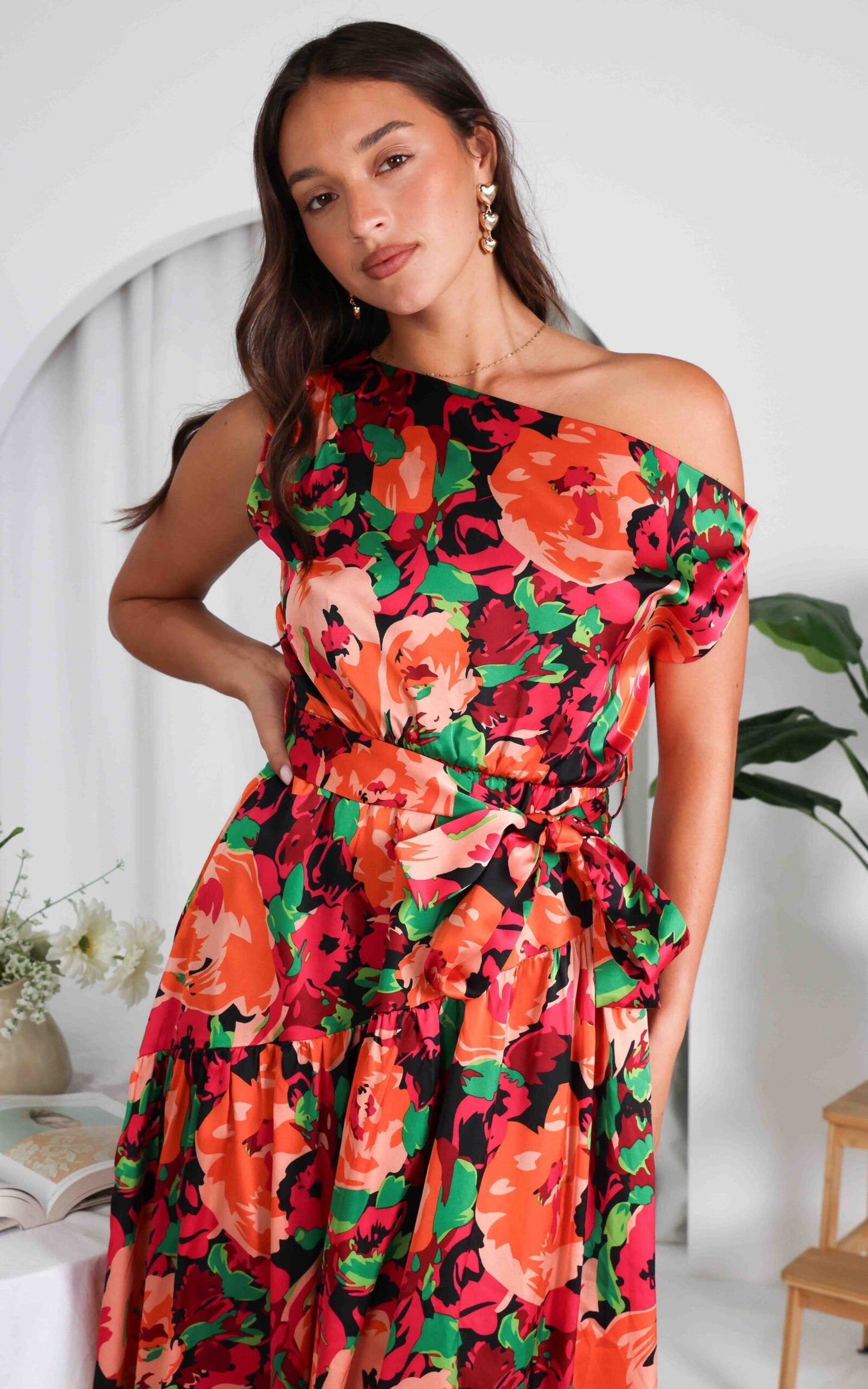 (Preorder) Kassidy Maxi Dress - Black Orange Multi Floral