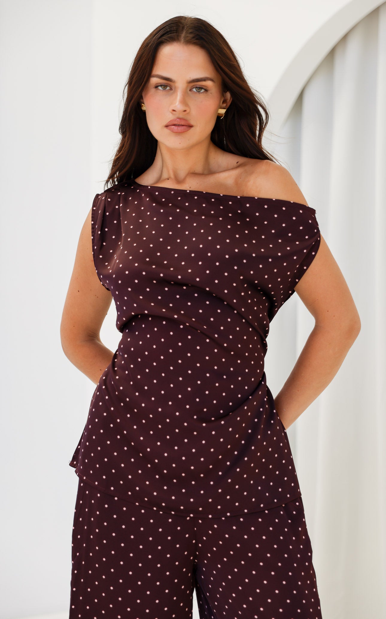 Kassie Top - Wine Mahogany Spots