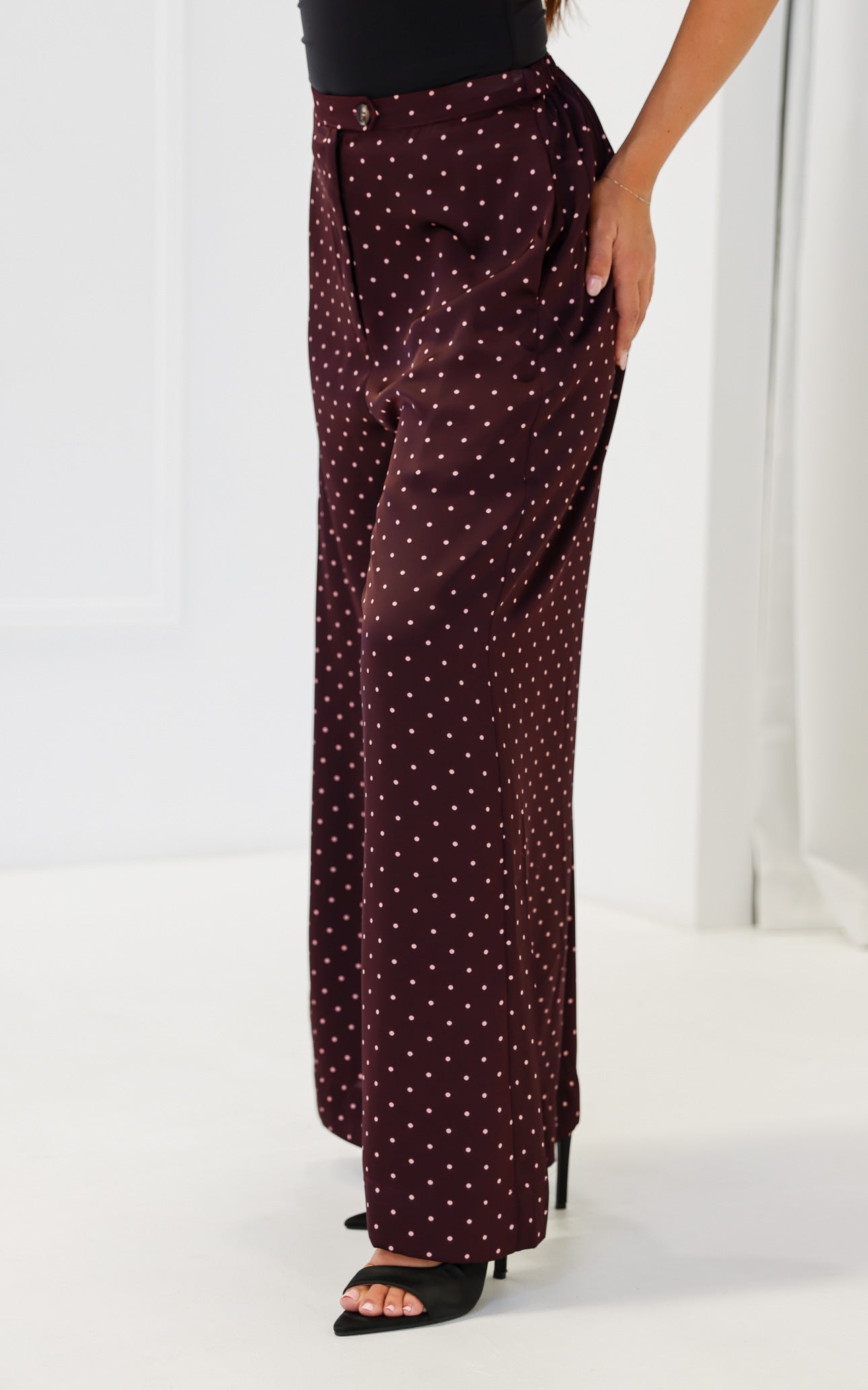 Saffron Wide Leg Pants - Wine Mahogany Spots