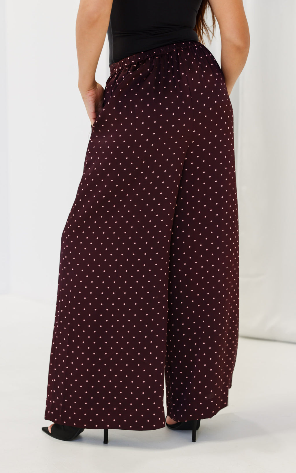 Saffron Wide Leg Pants - Wine Mahogany Spots