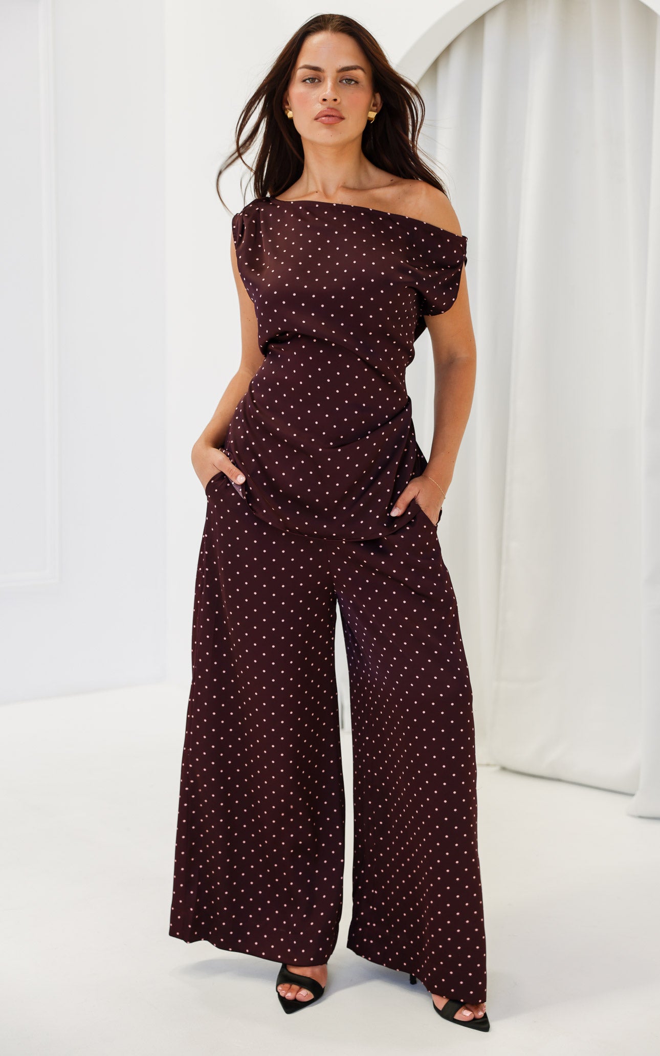 Kassie Top - Wine Mahogany Spots