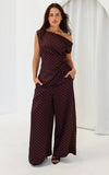 Saffron Wide Leg Pants - Wine Mahogany Spots