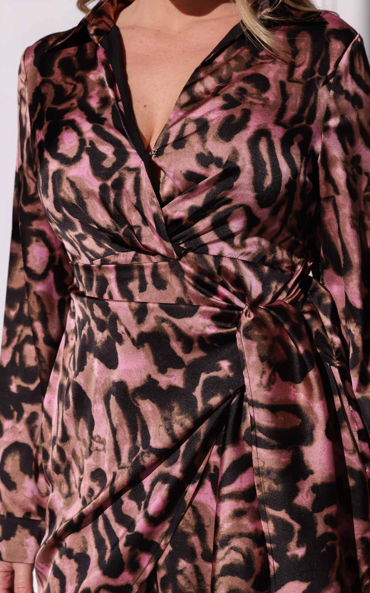 Kaya Mini Dress - Pink Abstract Leopard Print