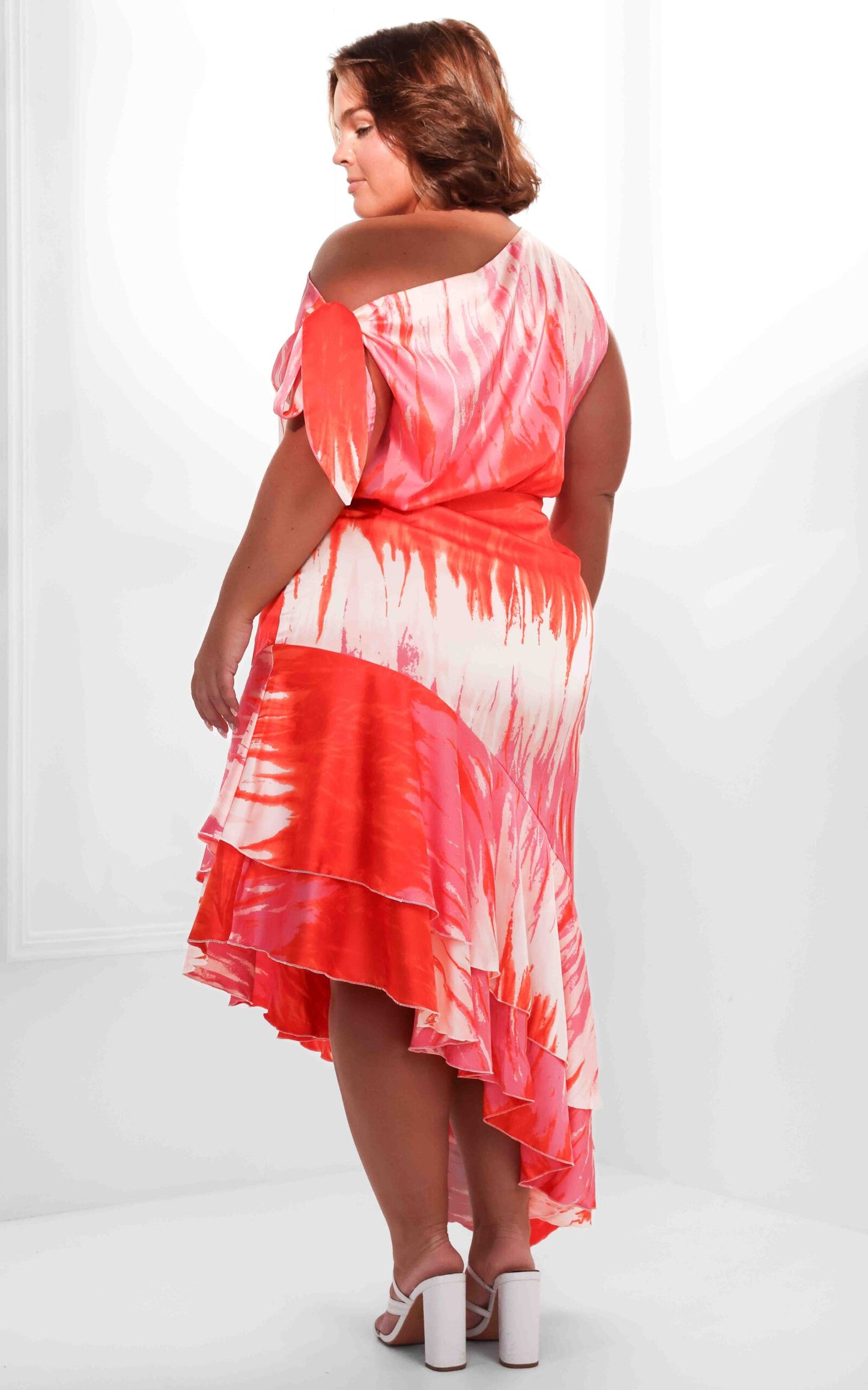 Kayla Tiered Dress - Orange Pink Print