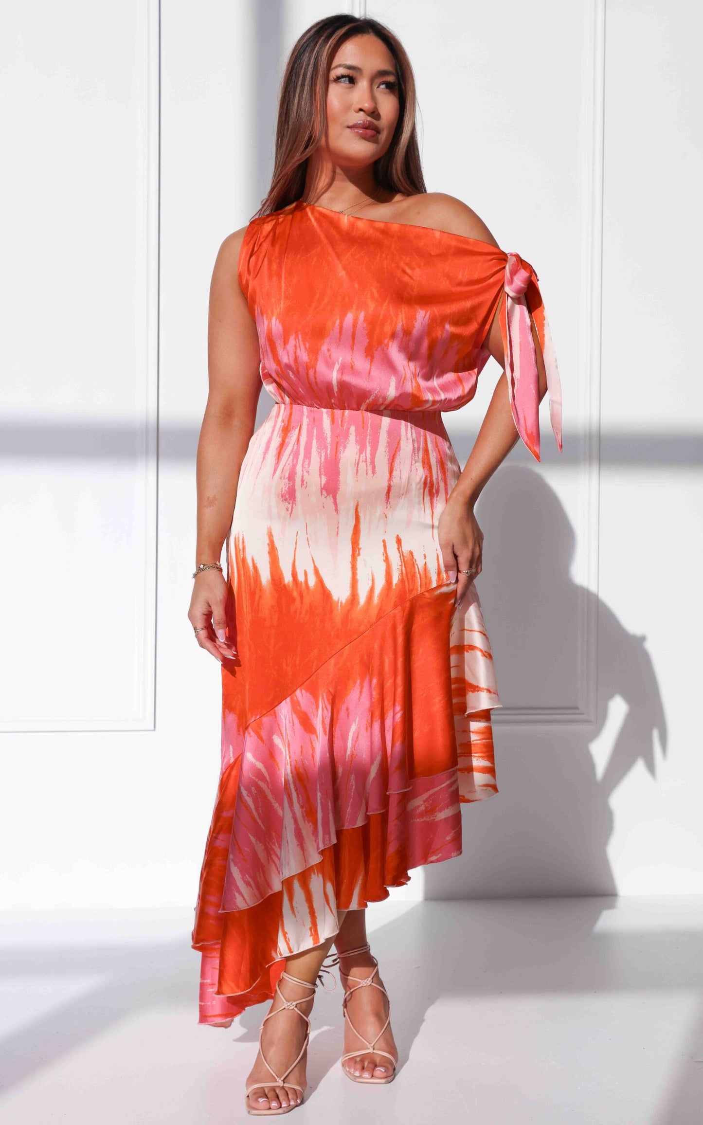 Kayla Tiered Dress - Orange Pink Print