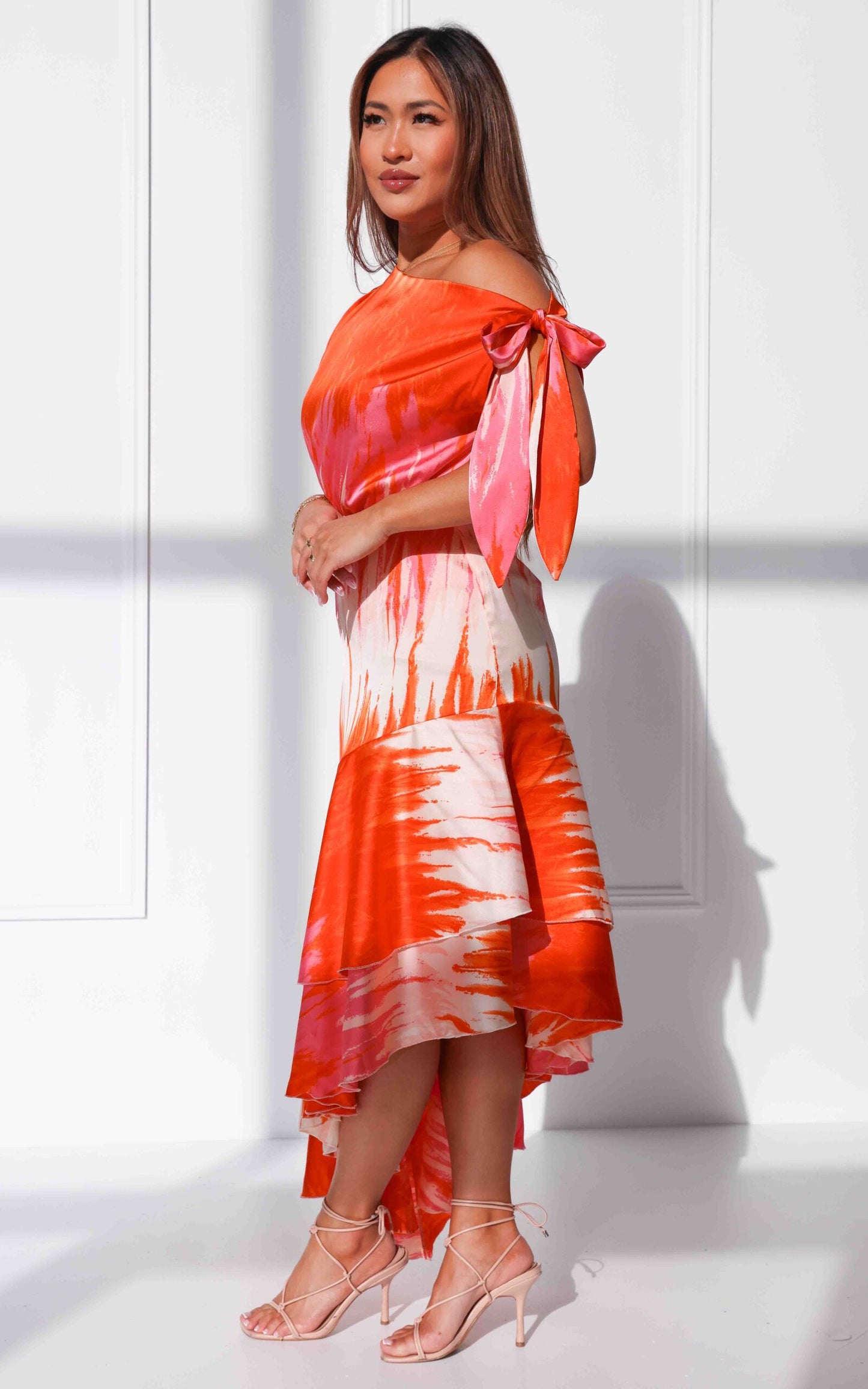 Kayla Tiered Dress - Orange Pink Print