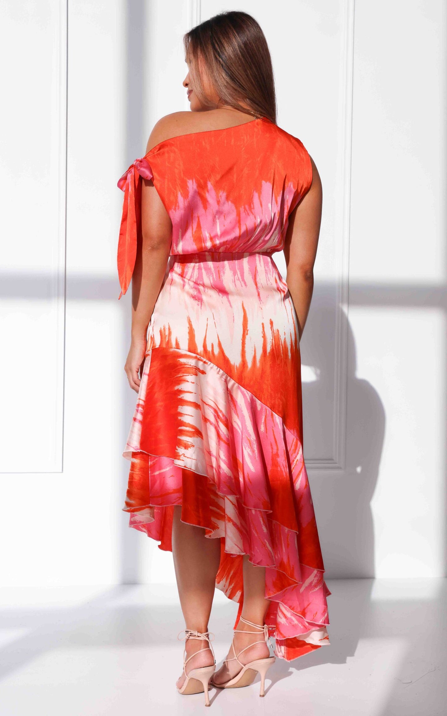 Kayla Tiered Dress - Orange Pink Print