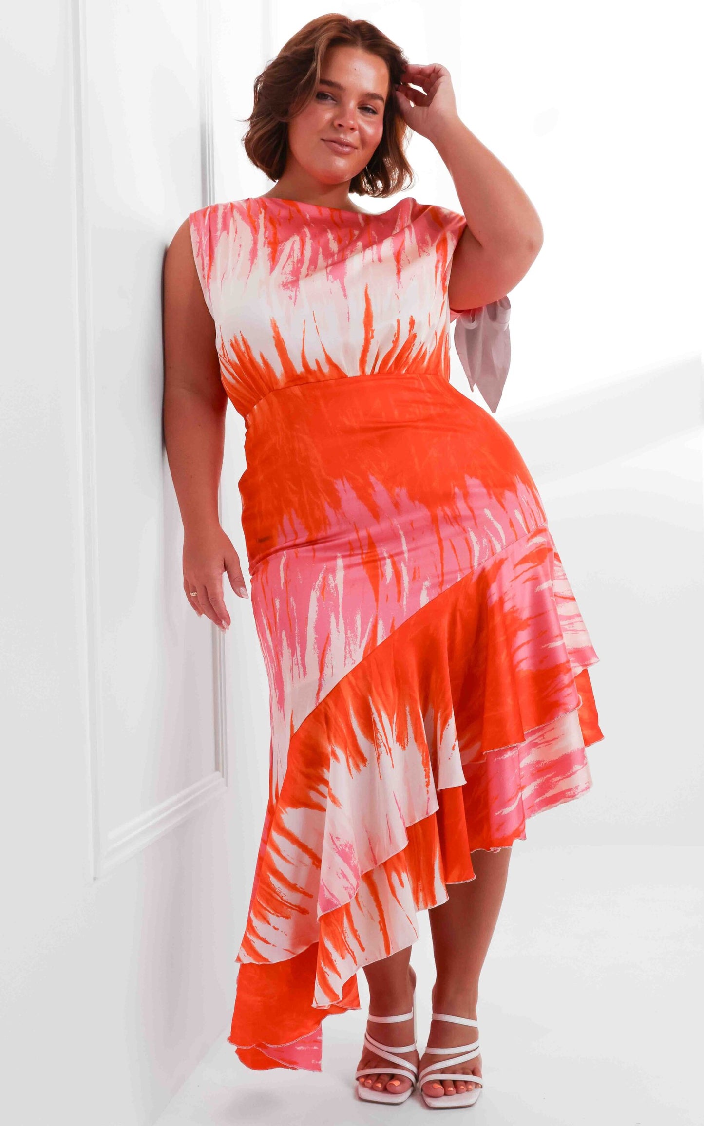 Kayla Tiered Dress - Orange Pink Print