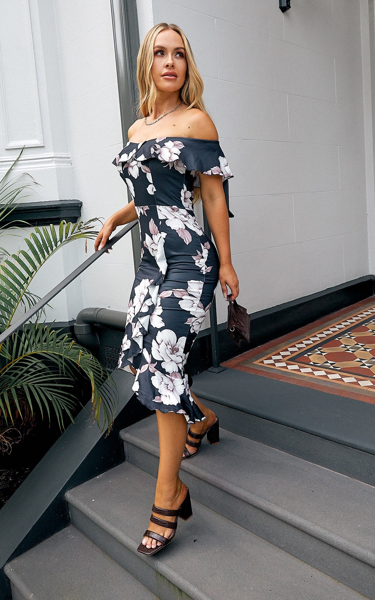 Kendra Dress - Dark Charcoal Floral