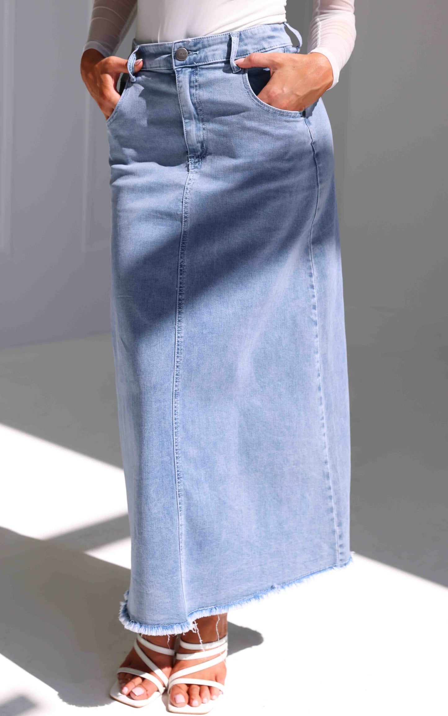 Kensho Denim Maxi Skirt - Light Blue