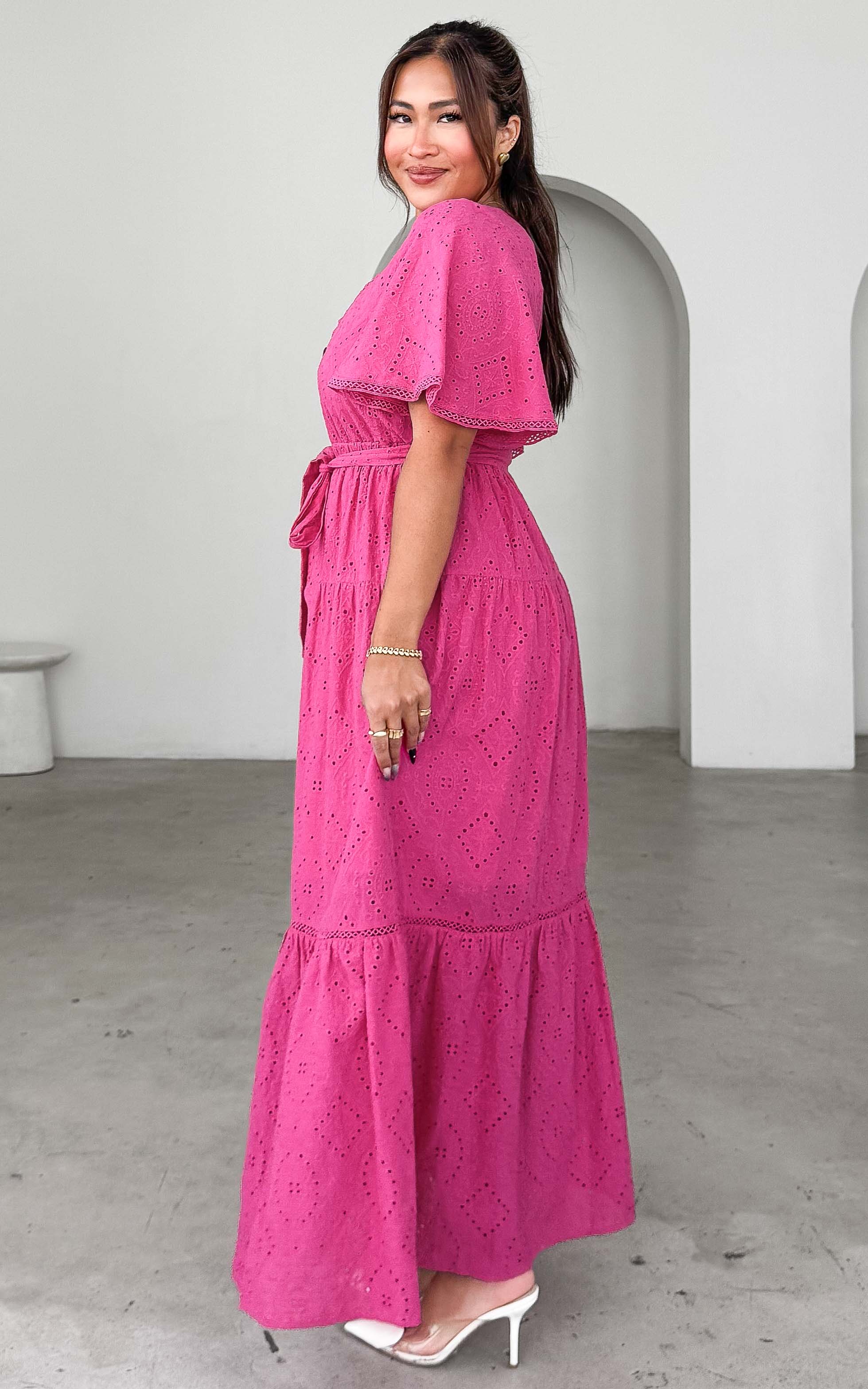 Kesia Maxi Dress - Magenta Pink Eyelet