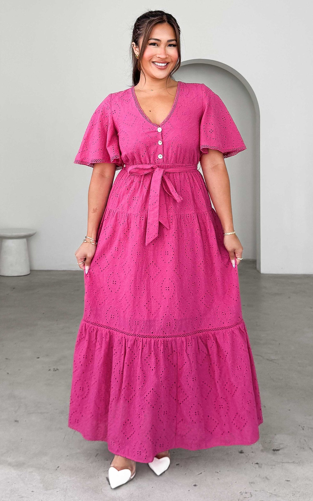 Kesia Maxi Dress - Magenta Pink Eyelet