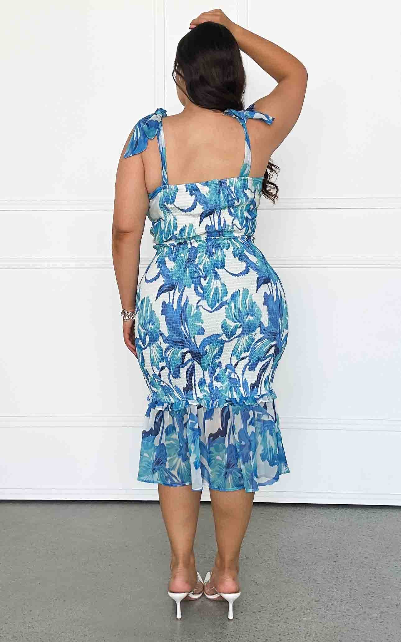 Kiani Midi Dress - White Blue Floral