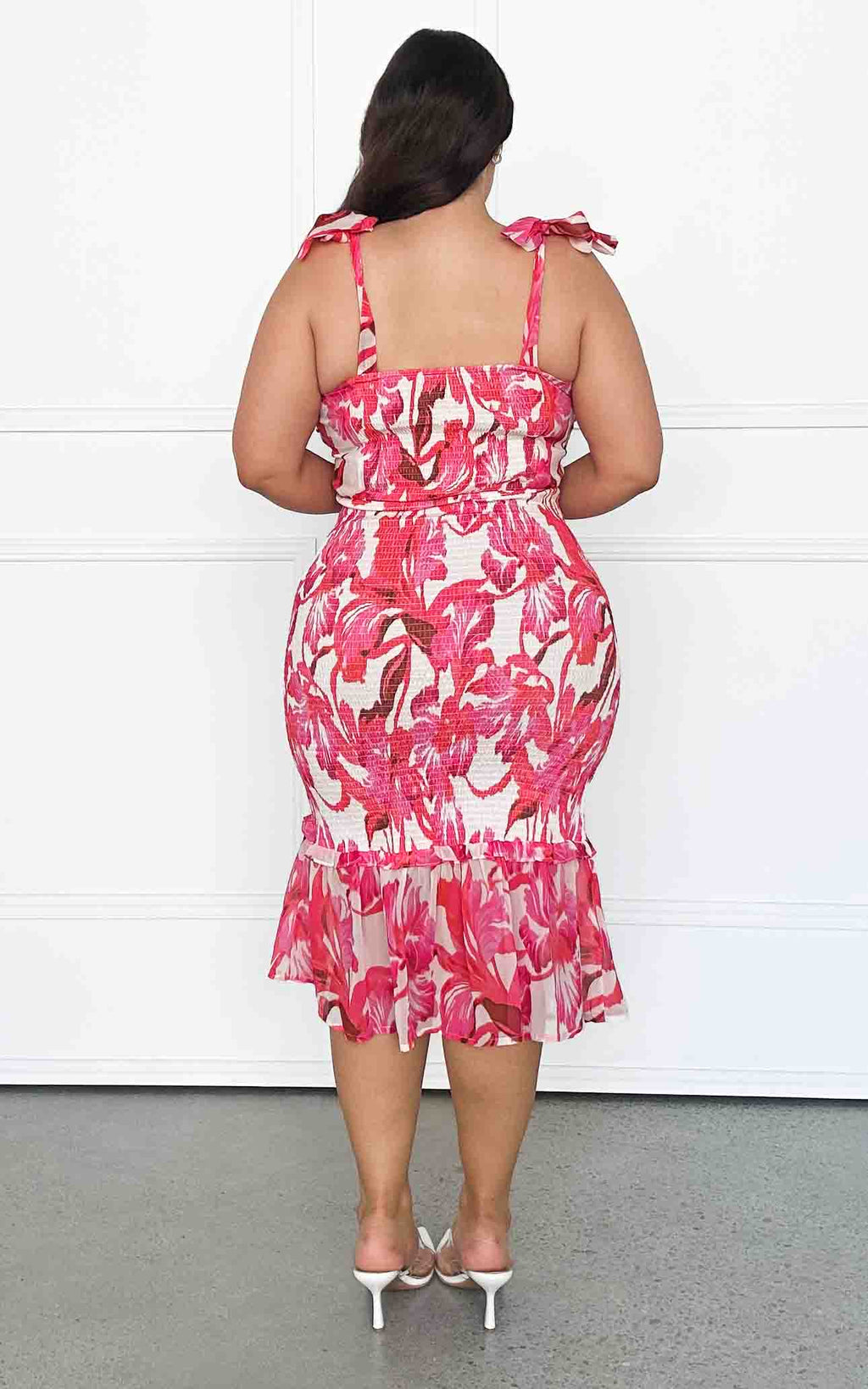 Kiani Midi Dress - White Pink Floral