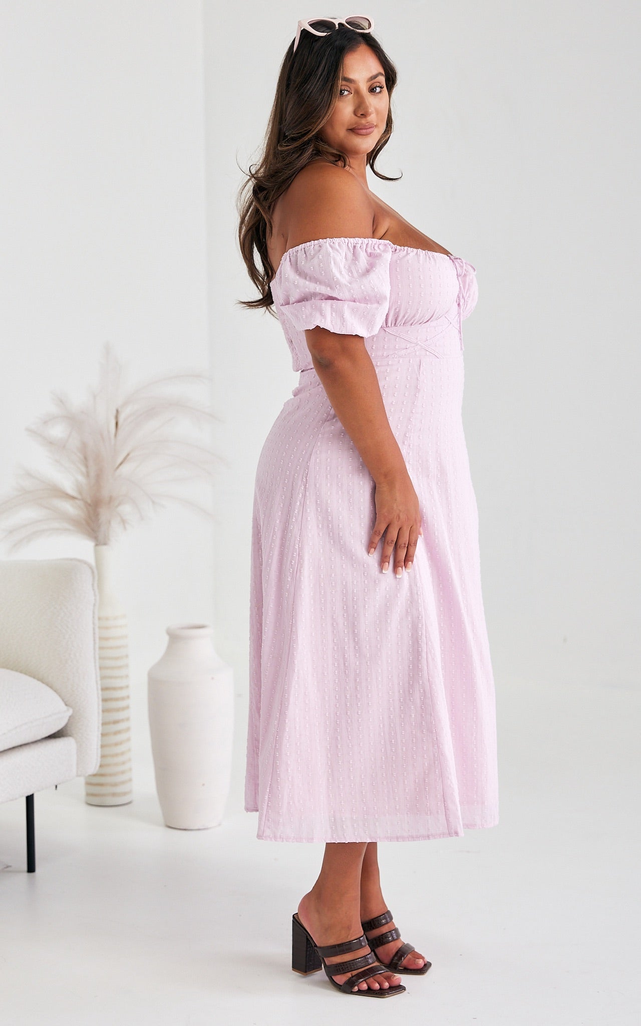 Kiaya Midi Dress - Pink Lilac Texture