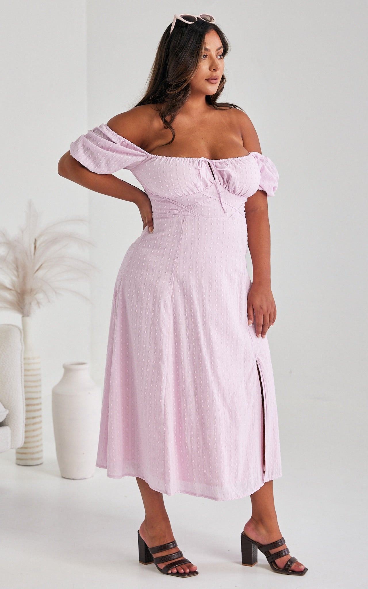 Kiaya Midi Dress - Pink Lilac Texture