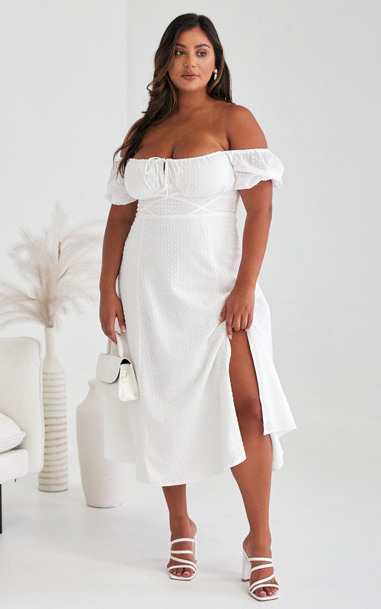 Kiaya Midi Dress - White Texture