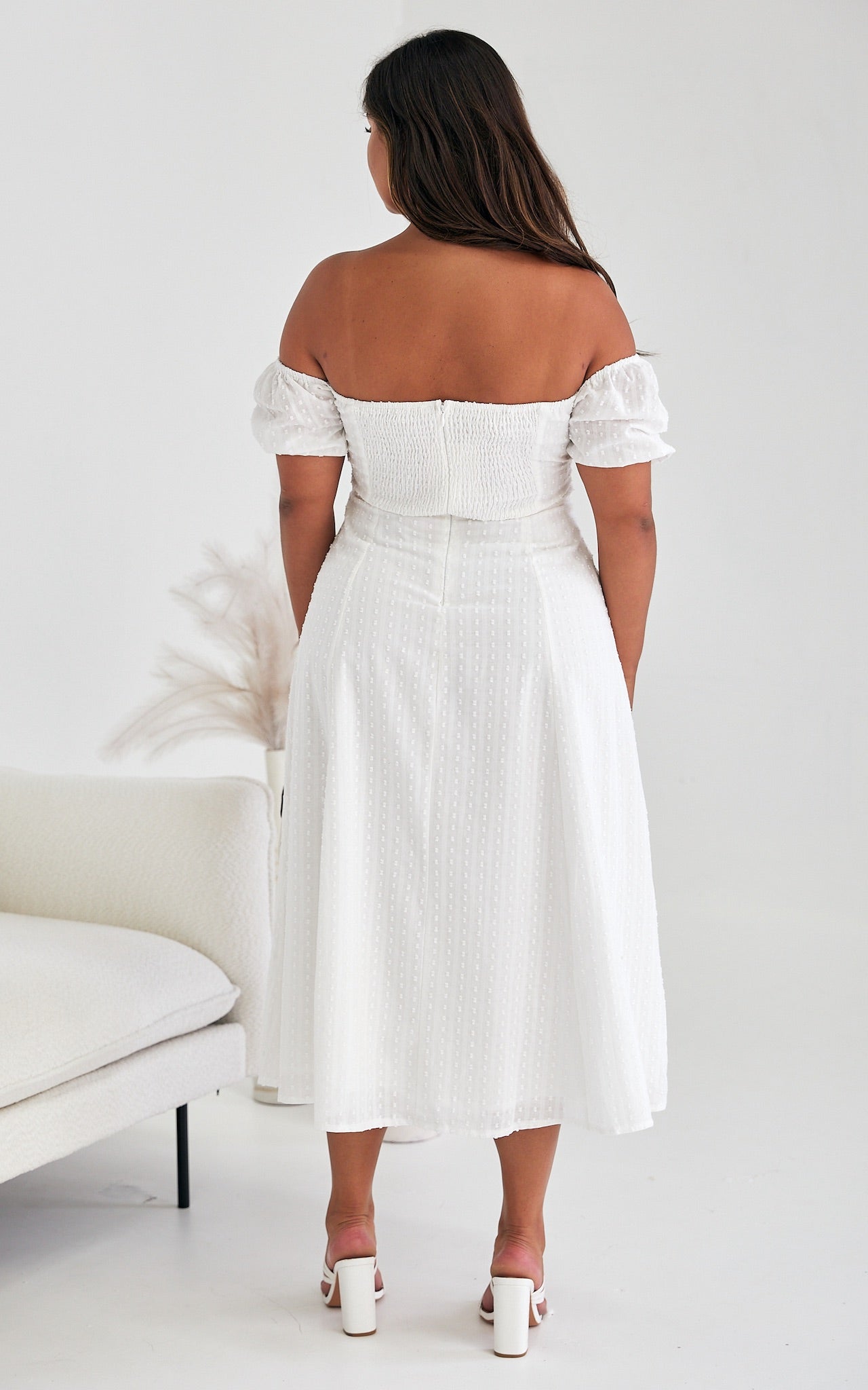 Kiaya Midi Dress - White Texture