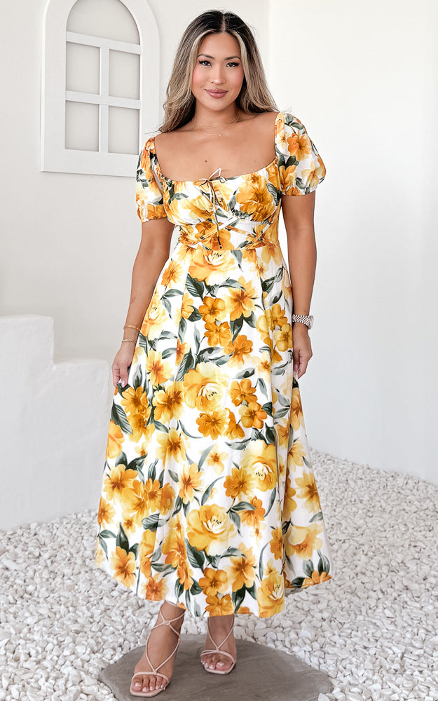 Kiaya Midi Dress - Yellow Floral