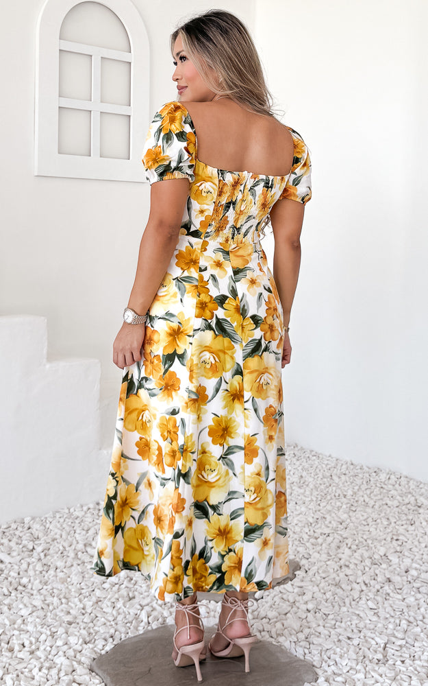 Kiaya Midi Dress - Yellow Floral