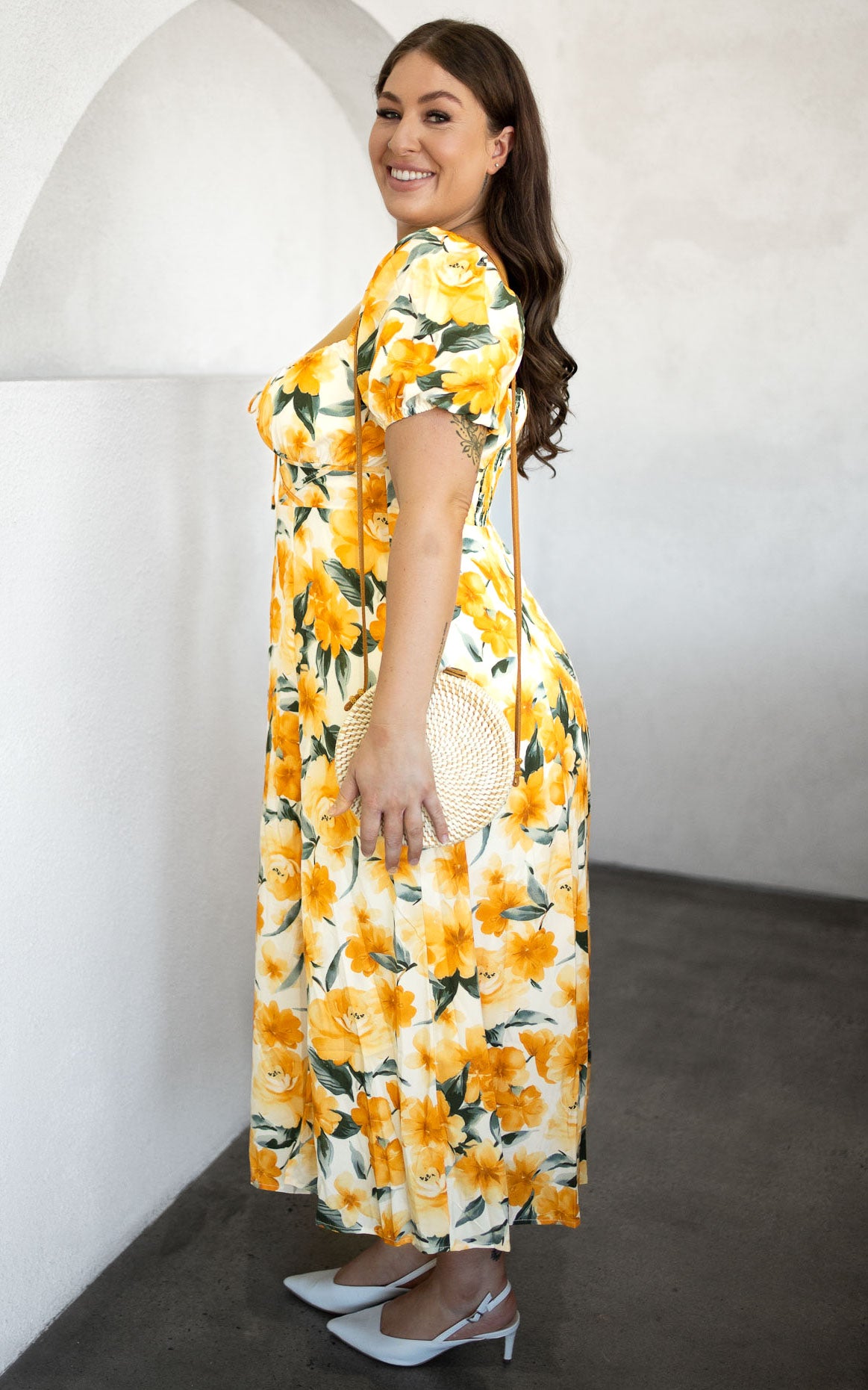 Kiaya Midi Dress - Yellow Floral