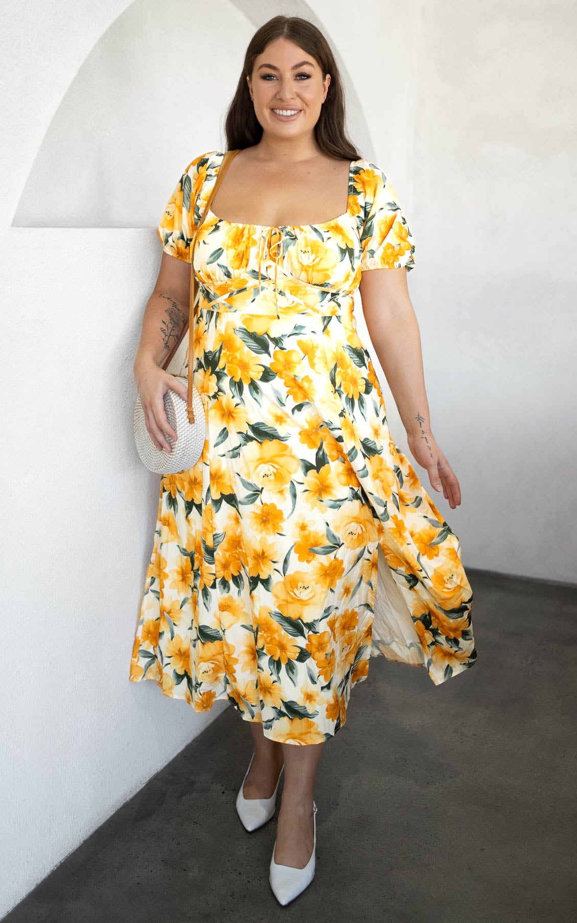 Kiaya Midi Dress - Yellow Floral