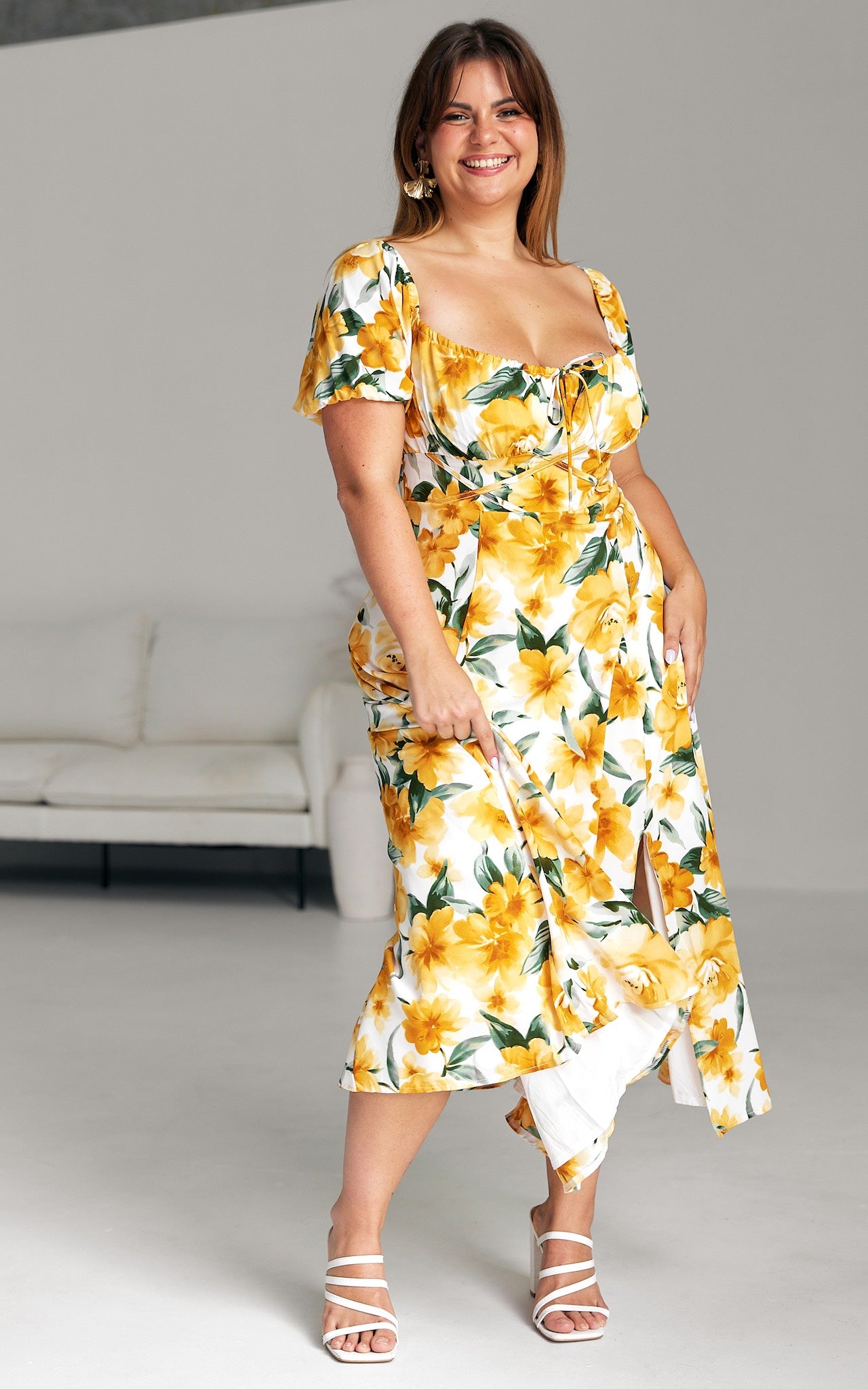 Kiaya Midi Dress - Yellow Floral