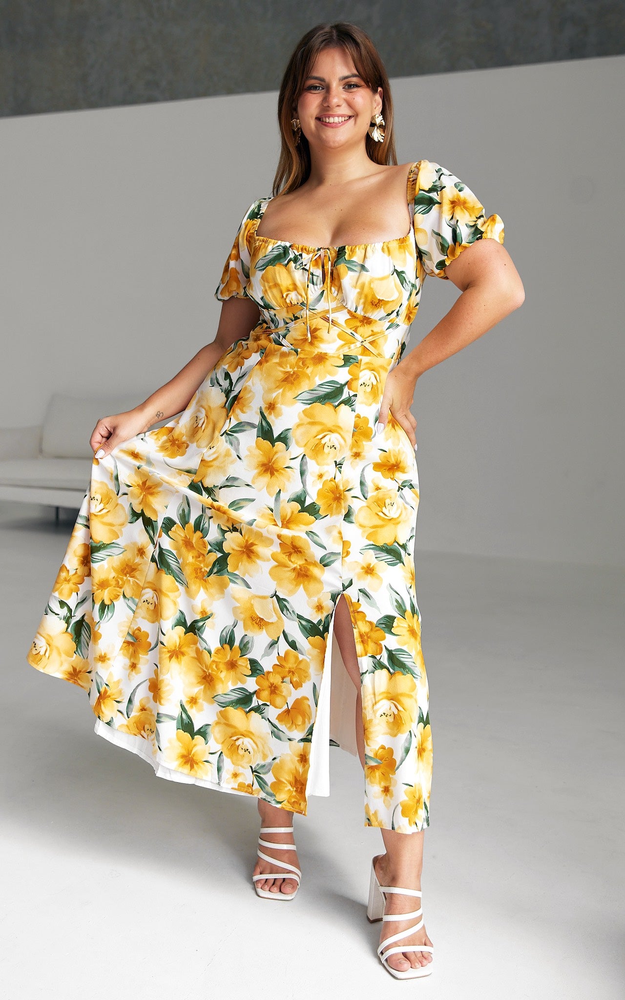 Kiaya Midi Dress - Yellow Floral