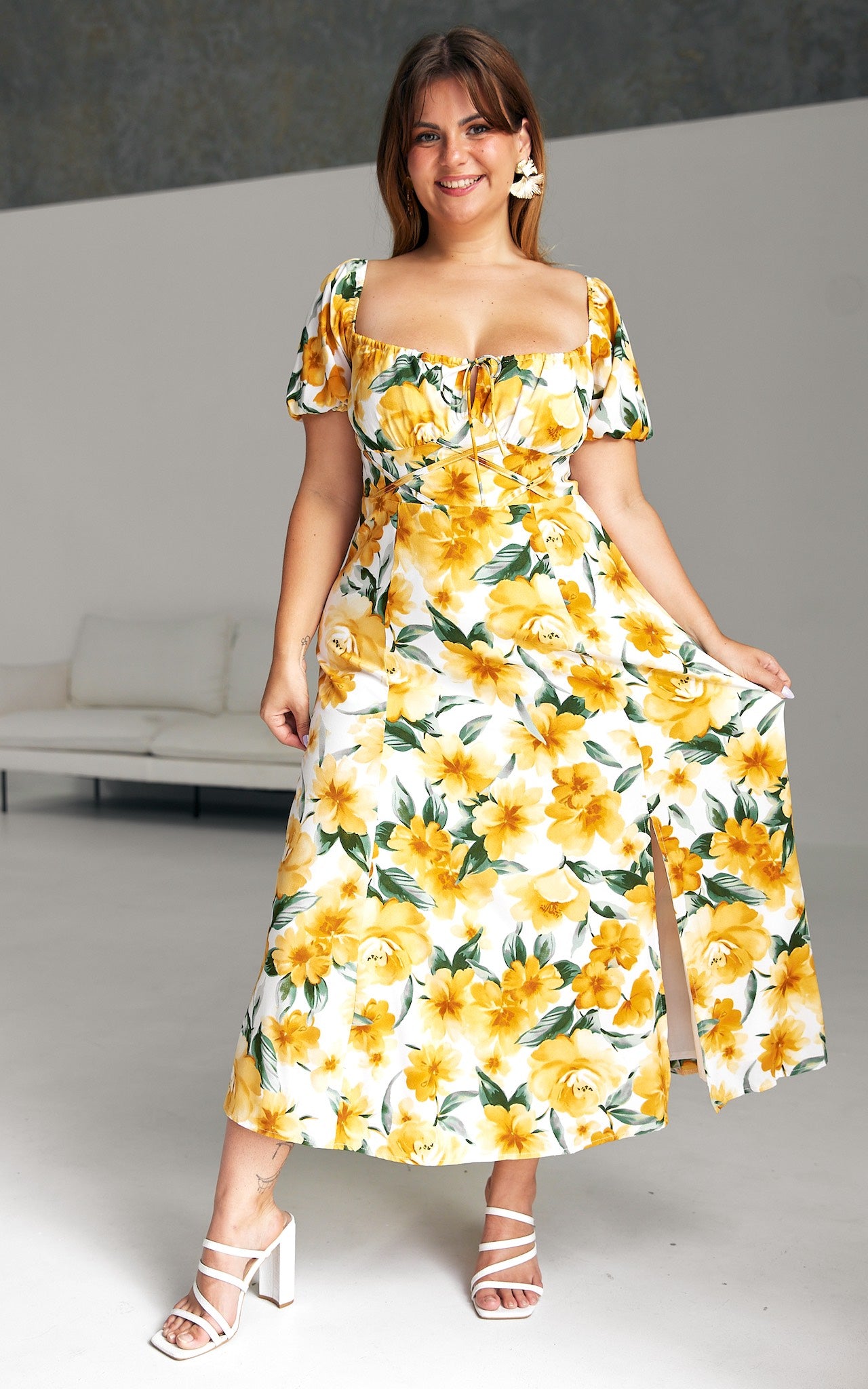 Kiaya Midi Dress - Yellow Floral