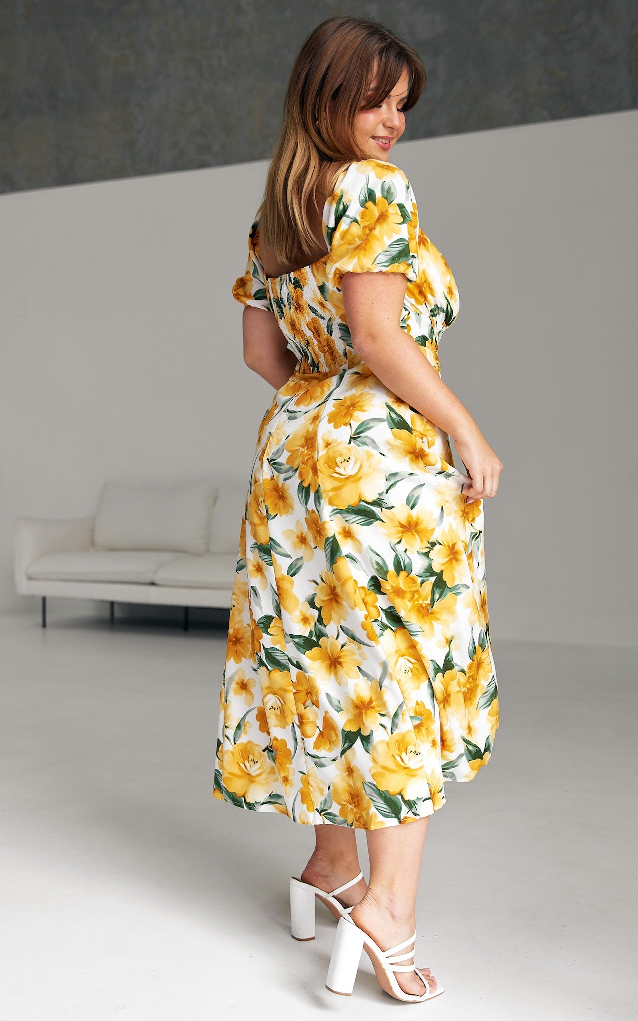 Kiaya Midi Dress - Yellow Floral